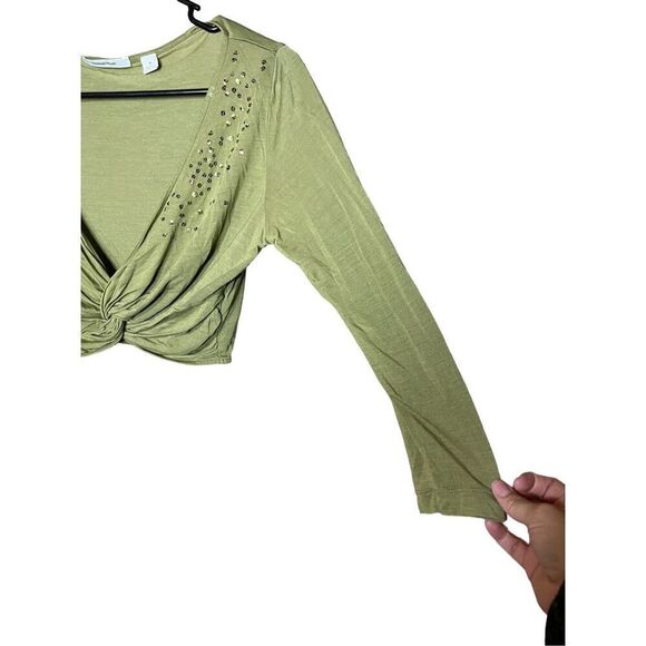 Country Road Green‎ Sequin Twist Front Crop Top Size M - Picture 3 of 6